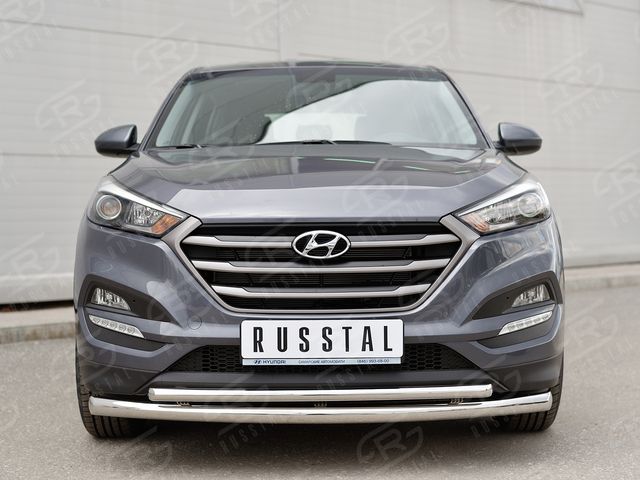 Защита RusStal переднего бампера Ф63 дуга-Ф42 дуга для Hyundai Tucson III 2015-2018. Артикул HTZ-002229