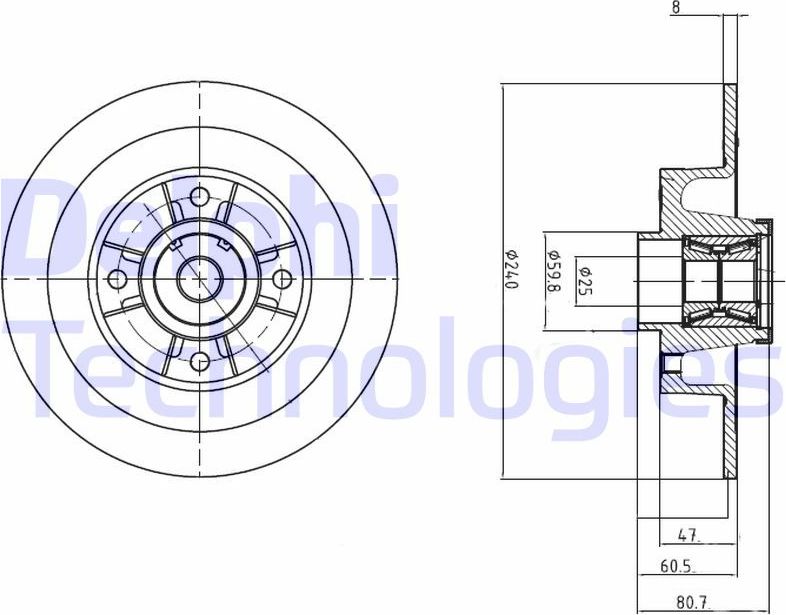 Диск тормозной с интегрированным подшипником Delphi задний для Renault Megane IV 2010-2026. Артикул BG9028RS
