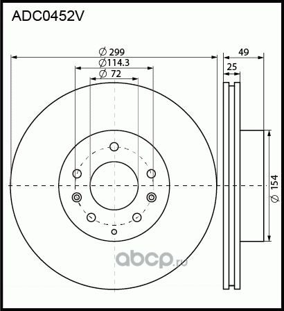Диск тормозной MAZDA 6 (08-12) передний (1шт.) ALLIED NIPPON. Артикул ADC0452V