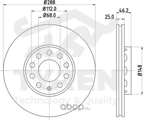 Тормозной диск (Tyren). Артикул TYR1019441