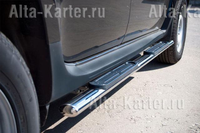 Защита порогов RusStal труба d75х42 овал с накладками для Renault Koleos 2008-2012. Артикул RKO-000216