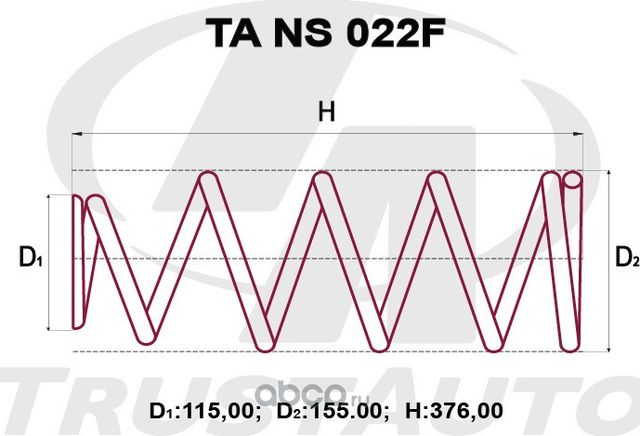 Пружина подвески усиленная () (Trustauto). Артикул TANS022F