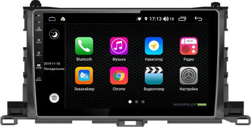 Штатное головное устройство NaviPilot с экраном 10" Android 9 DSP, 4G сенсорные кнопки для Toyota Highlander III 2014-2026. Артикул NPD9L-WRG-T467-10