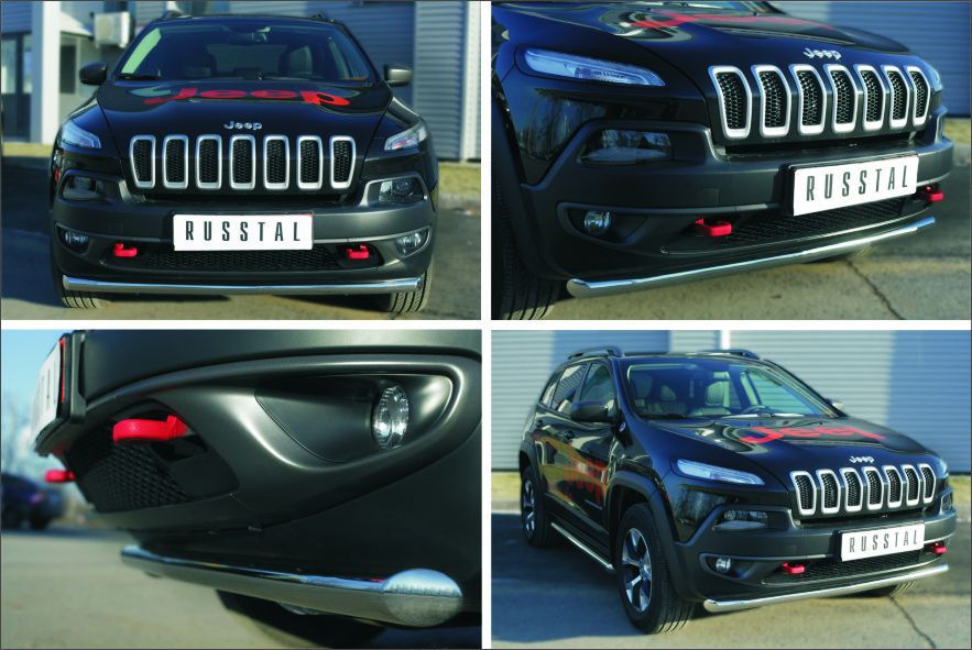 Защита RusStal переднего бампера d63 (секции) для Jeep Cherokee KL Trailhawk 2014-2026. Артикул JCZ-001993