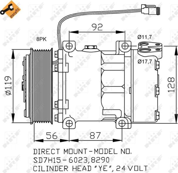 Компрессор кондиционера NRF EASY FIT для Scania G 2004-2015. Артикул 32703