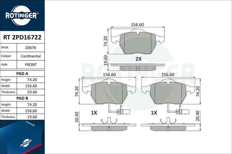 Тормозные колодки Rotinger. Артикул RT 2PD16722