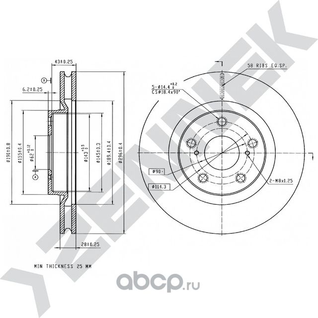 Диск тормозной передний TOYOTA CAMRY 06 -> LEXUS ES 06-18 (Zennek). Артикул DBD0112