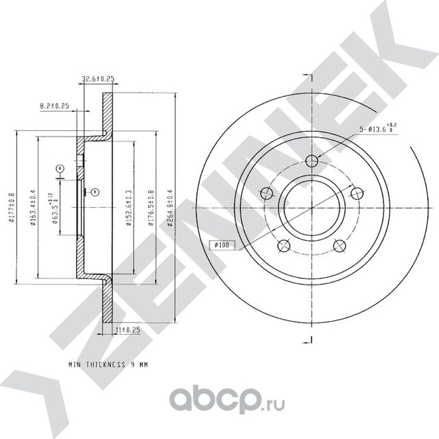 Диск тормозной задний FORD FOCUS 04-12 (Zennek). Артикул DBD0115
