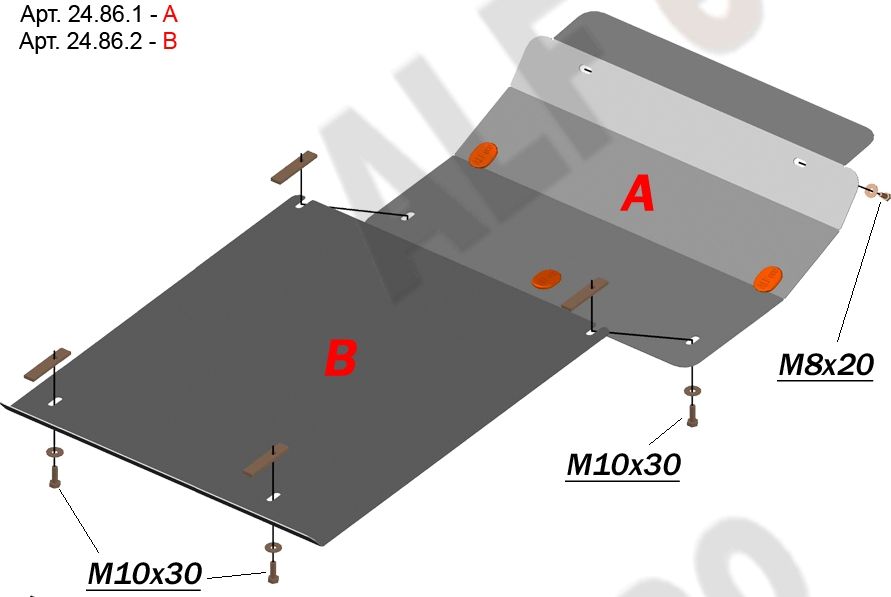 Защита Alfeco для картера и КПП Toyota Cami 1999-2006. Артикул ALF.24.86