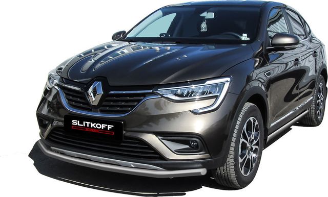 Защита Slitkoff переднего бампера d42 для Renault Arkana 2019-2026 Серебристая. Артикул RAR4WD002S