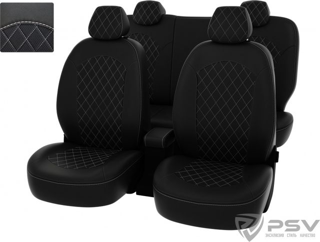 Чехлы PSV Оригинал на сидения для Kia Rio III 2011-2017, цвет Черный/отстрочка белая. Артикул 130460