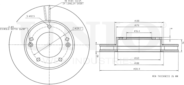 Диск тормозной (Unio). Артикул BRD-20343