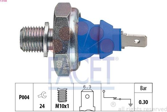 Датчик давления масла Facet Made in Italy - OE Equivalent. Артикул 7.0108