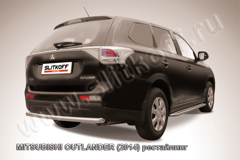 Защита Slitkoff заднего бампера d57 короткая для Mitsubishi Outlander III 2014-2015. Артикул MOUT14-011