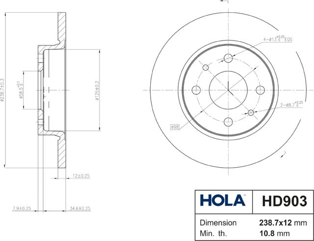 Тормозной диск HOLA передний для Москвич 2141 1989-2001. Артикул HD903