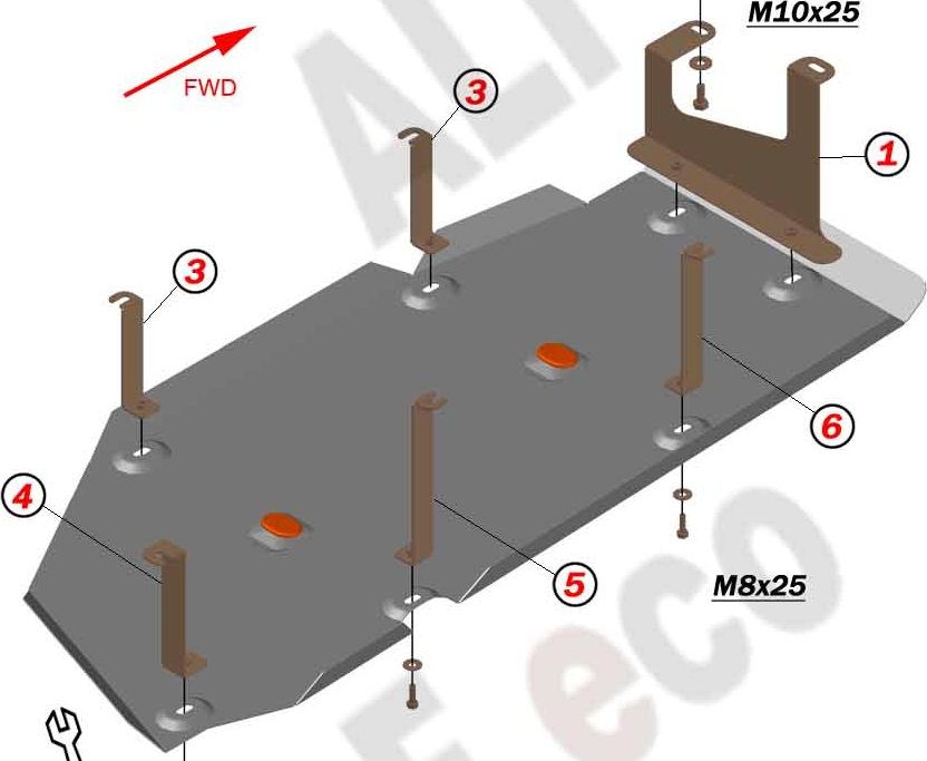 Защита алюминиевая Alfeco для топливного бака Hyundai Grand Starex H1 2007-2018. Артикул ALF.10.36 AL4