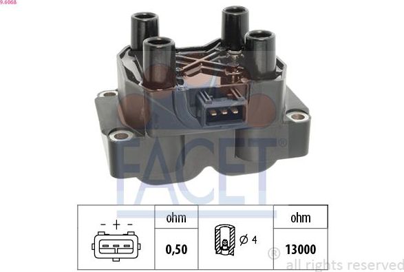 Катушка зажигания Facet Made in Italy - OE Equivalent. Артикул 9.6068