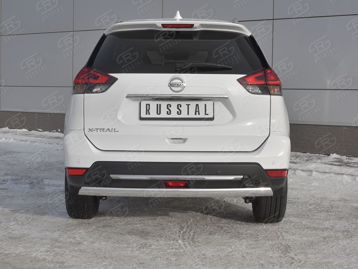 Защита RusStal заднего бампера d75х42 дуга для Nissan X-Trail T32 рестайлинг 2018-2026. Артикул NXZ-003158