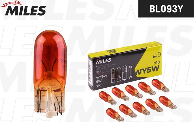 Лампа WY5W 12V 5W W2,1x9,5d YELLOW Miles. Артикул BL093Y