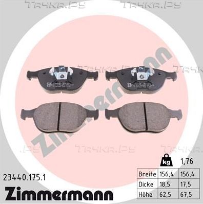 Тормозные колодки Zimmermann передние для Ford Fiesta V 2003-2010. Артикул 23440.175.1