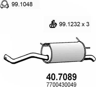 Глушитель (задняя часть) Asso для Renault Megane I 1996-2003. Артикул 40.7089