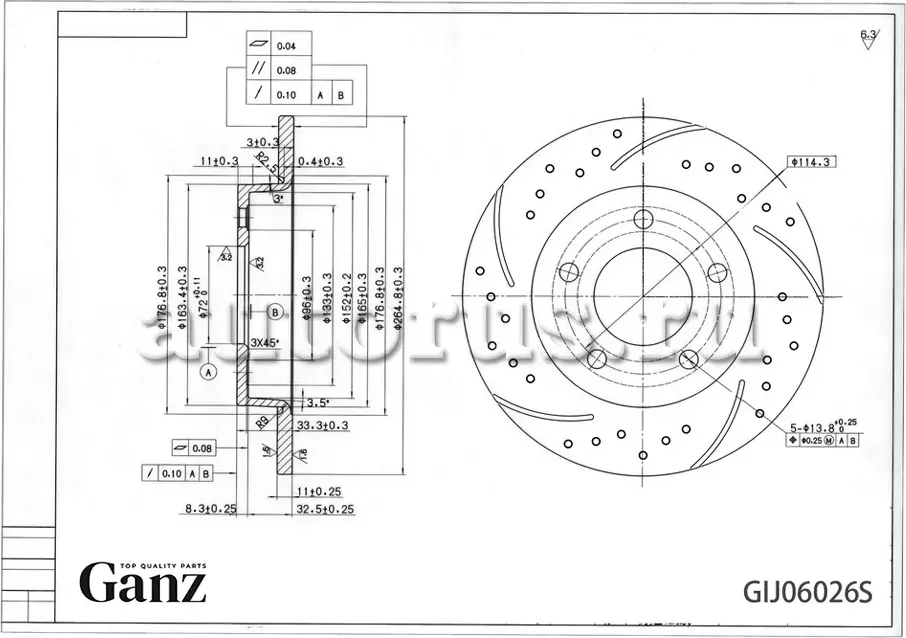 Диск тормозной задний перфорированный PRO-Line с покрытием (компл.2 шт) MAZDA 3 (Ganz). Артикул GIJ06026S