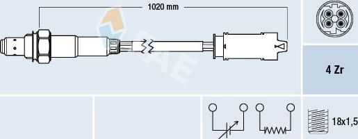 Лямбда-зонд (кислородный датчик) FAE. Артикул 77238