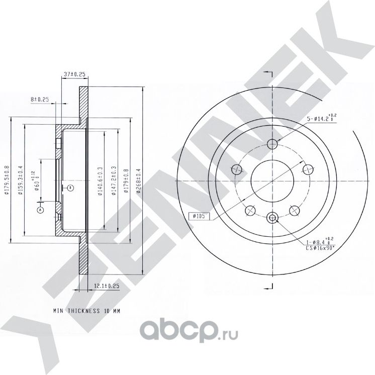 Диск тормозной задний CHEVROLET CRUZE 09-> TRAX 12 (Zennek). Артикул DBD0073