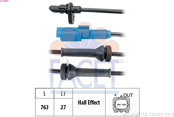 Датчик ABS Facet Made in Italy - OE Equivalent задний правый/левый для Citroen C3 Picasso I 2009-2017. Артикул 21.0060
