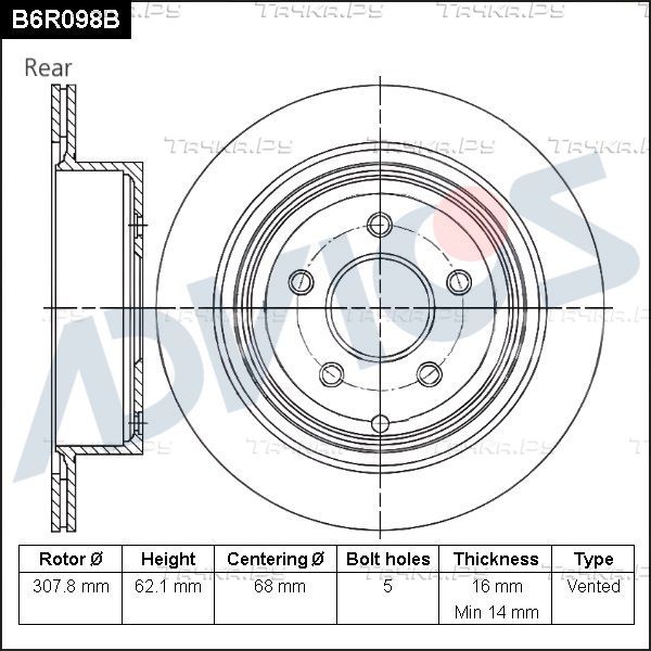Тормозной диск Advics для Nissan Murano Z50 2003-2008. Артикул B6R098B