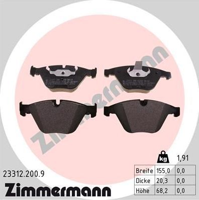 Тормозные колодки Zimmermann pb:z передние для BMW 6 II (E63/E64) 2003-2010. Артикул 23312.200.9