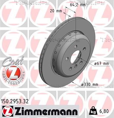 Тормозной диск Zimmermann FORMULA F COAT Z задний правый для BMW X4 II (G02) 2018-2026. Артикул 150.2953.32