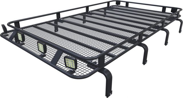 Багажник экспедиционный Podgotoffka 2500x1400x120 с сеткой и креплениями на водостоки для Land Rover Defender 110 1983-2026. Артикул PGT-B.11.03