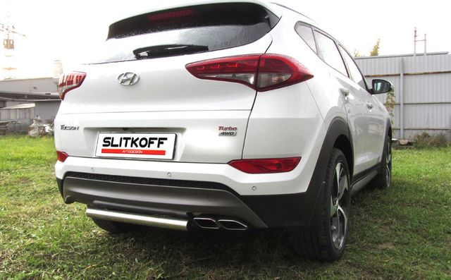 Защита Slitkoff заднего бампера d57 короткая для Hyundai Tucson III 4WD 2015-2026. Артикул HT4WD15008