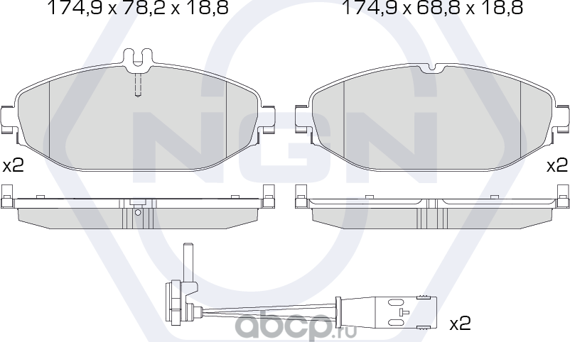 Колодки тормозные керамические, передние (NGN). Артикул 3502450