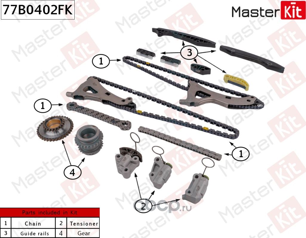 77B0402FK Комплект цепи ГРМ MERCEDES-BENZ E-Class W212/S-Class W222 mot M278 (12 (Master KIT). Артикул 77B0402FK