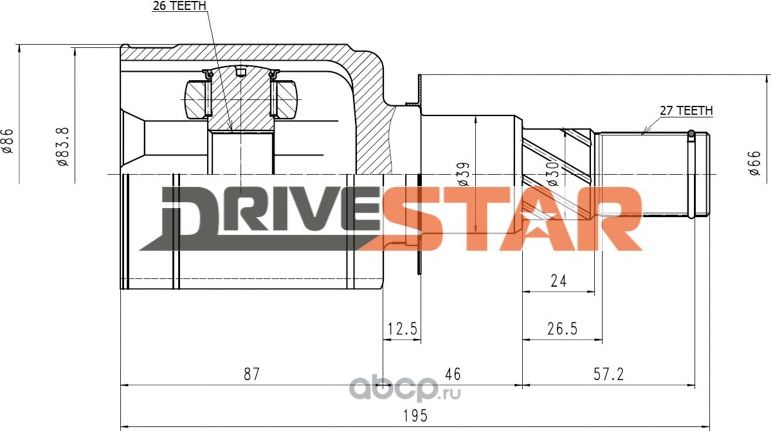 Шрус внутренний 26x45.6x27 ICJN0023F (Drivestar). Артикул ICJN0023F