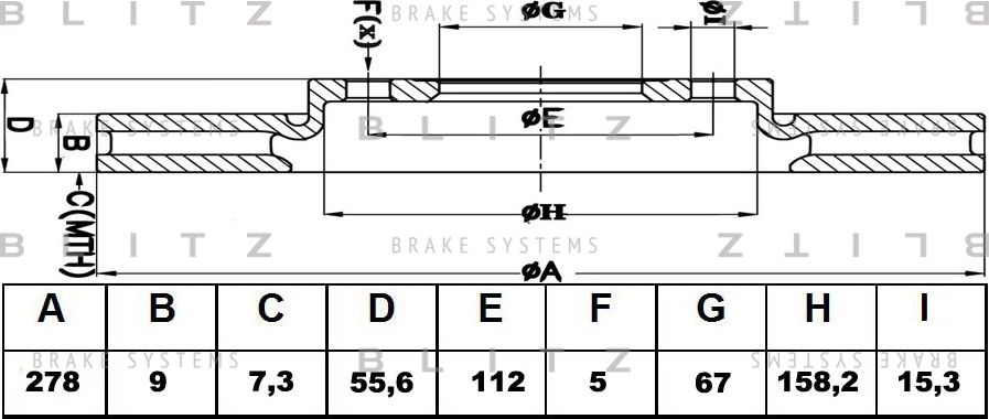 Диск тормозной MB W204/S204 07- задн. (Blitz). Артикул BS0431