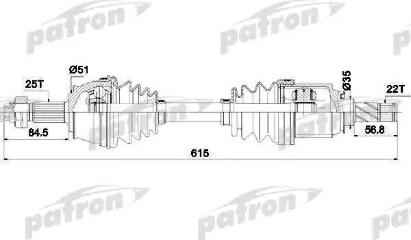 Полуось (привод в сборе, приводной вал) Patron передняя левая для Opel Corsa D 2006-2014. Артикул PDS0288