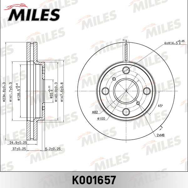 Тормозной диск Miles для Toyota Probox I 2002-2014. Артикул K001657