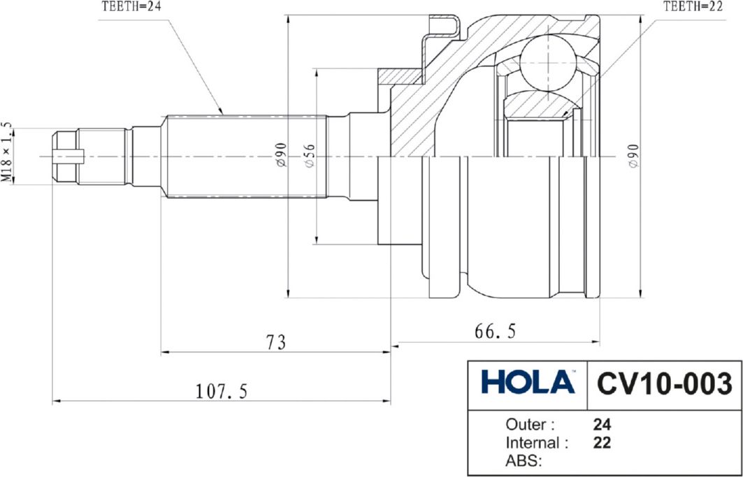 Шрус наружный (граната) HOLA. Артикул CV10-003