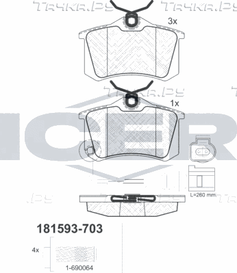 Тормозные колодки Icer задние для Volkswagen Passat B5 1996-2005. Артикул 181593-703