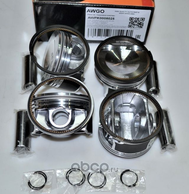 4 шт. порш., кольца, пальцы 0,25 (комплект) AWPK0008025 (Awgo). Артикул AWPK0008025