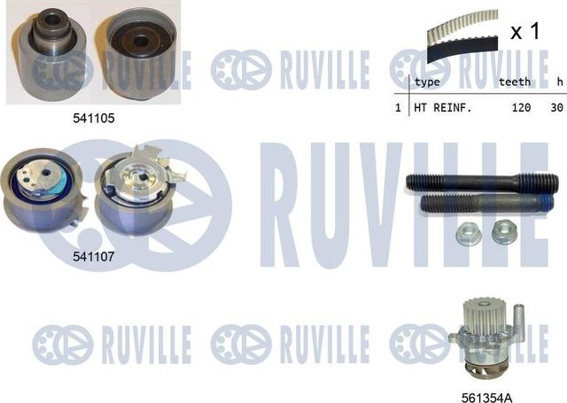 Помпа (водяной насос) с комплектом ремня ГРМ Ruville для SEAT Cordoba II 2002-2009. Артикул 5500612