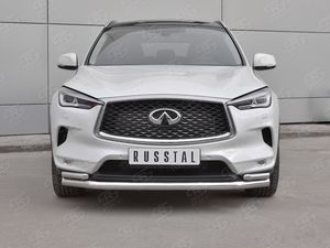 Защита RusStal переднего бампера d63 секции-d42х2 дуга для Infiniti QX50 II 2018-2025. Артикул IQX5Z-003079