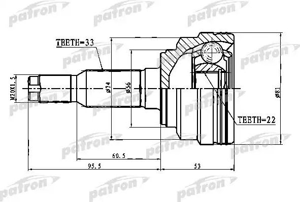 Шрус наружный (граната) Patron передний для Chevrolet Lacetti 2003-2013. Артикул PCV1776
