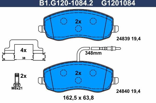 Тормозные колодки Galfer передние для Citroen C8 I 2006-2014. Артикул B1.G120-1084.2