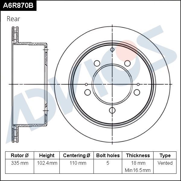 Тормозной диск Advics задний для Toyota Land Cruiser 100 1998-2007. Артикул A6R870B