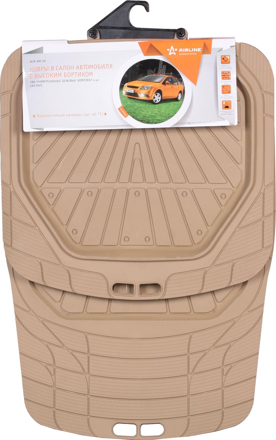 Коврики Airline в салон автомобиля, универсальные, ПВХ, Бежевые. Артикул ACM-RM-09