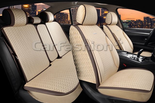Накидки универсальные CarFashion Shevron Plus для авто, цвет Бежевый/Коричневый/Бежевый/Коричневый. Артикул 22756